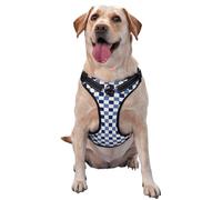 Harnais pour Chien de Petite, Moyenne et Grande Taille, Facile à Promener, Bleu et Blanc, à Carreaux, sans Traction, réglable, Respirant, réfléchissant, Gilet pour Chien, pour l'entraînement, la ma