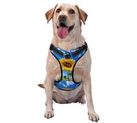 Harnais pour Chien de Petite, Moyenne et Grande Taille, Facile à Promener, Motif Tournesol Bleu Ciel, Anti-Traction, réglable, Respirant, réfléchissant, Gilet pour Chien, pour l'entraînement, la ma