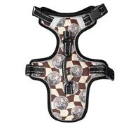 Harnais pour chien et chat de petite et moyenne taille avec 2 clips pour laisse et poignée de contrôle facile Motif balle disco Marron Taille S