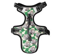 Harnais pour chien et chat de petite et moyenne taille avec 2 clips pour laisse et poignée de contrôle facile Motif balle disco Vert Taille S
