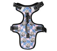 Harnais pour chien et chat de petite et moyenne taille avec 2 clips pour laisse et poignée de contrôle facile Motif balle disco Bleu Taille S