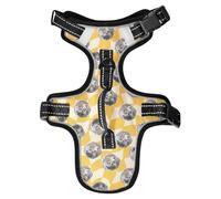 Harnais pour chien et chat de petite et moyenne taille avec 2 clips pour laisse et poignée de contrôle facile Motif balle disco Jaune Taille M