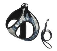 Harnais pour chien imprimé abstrait bleu, 2 boucles, gilet pour chien, clip avant anti-traction pour laisse pour chiens de petite et moyenne taille