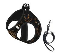 Harnais pour chien imprimé fleurs de lotus dorées, 2 boucles, gilet pour chien, clip avant anti-traction pour laisse pour chiens de petite et moyenne taille