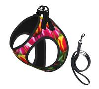 Harnais pour chien imprimé tulipes roses, 2 boucles, gilet pour chien, clip avant anti-traction pour laisse pour chiens de petite et moyenne taille