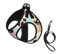 Harnais pour chien mignon avec imprimé carlin, 2 boucles, gilet pour chien, clip de laisse avant anti-traction, pour chiens de petite et moyenne taille