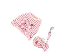 Harnais pour Chien Mignon Harnais pour Chien Laisse Ensemble Sac à Dos Plaid Imprimé Papillon Respirant Maille Harnais pour Animaux de Compagnie Chats Gilet Chien (Rose M 3_4kg)