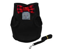 Harnais pour Chien Mignon réglable Petit Chat Chien Harnais Ensemble de Laisse nœud Accessoires Maille Douce Chaton Chiot Harnais (Noir XL)