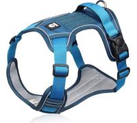 Harnais pour chien No Pull avec bande réfléchissante, gilet à clip frontal avec poignée, anneau en D, boucle réglable (bleu, taille XL)