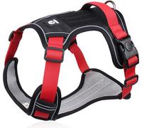 Harnais pour chien No Pull avec bande réfléchissante, gilet à clip frontal avec poignée, anneau en D, boucle réglable (noir, taille L)