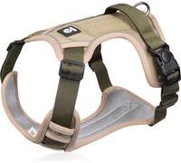Harnais pour chien No Pull avec bande réfléchissante, gilet à clip frontal avec poignée, anneau en D, boucle réglable (kaki, taille S)