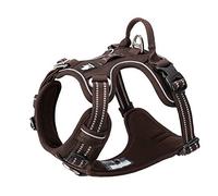Harnais pour Chien No Pull Nylon Souple Réfléchissant Réglable pour Petit Grand Animal Domestique TLH56512(L, Marron)