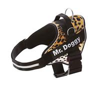 Harnais pour Chien Personnalisé avec Nom - Comprend Deux Étiquettes Velcro Réfléchissantes - Petite, Moyenne et Grande Taille - Matériau Résistant, Respirant et de Qualité (XXS 1,5-3,5KG, Leopard)