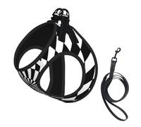 Harnais pour Chien réfléchissant à Carreaux Noirs et Blancs Vortex avec Laisse, Gilet Ajustable pour Animaux de Compagnie, Harnais Anti-Traction pour Petits et Grands Animaux