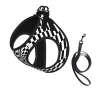 Harnais pour Chien réfléchissant à Carreaux Noirs et Blancs Vortex avec Laisse, Gilet Ajustable pour Animaux de Compagnie, Harnais Anti-Traction pour Petits et Moyens Animaux de Compagnie
