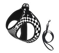 Harnais pour Chien réfléchissant à Carreaux Noirs et Blancs Vortex avec Laisse, Gilet Ajustable pour Animaux de Compagnie, Harnais Anti-Traction pour Petits et Moyens Animaux de Compagnie