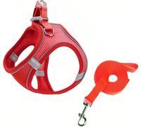 Harnais pour chien réglable, réfléchissant et respirant avec laisse de 150 cm pour chiens de petite et moyenne taille et chats (taille M,rouge)