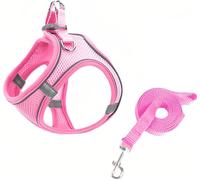 Harnais pour chien réglable, réfléchissant et respirant avec laisse de 150 cm pour chiens de petite et moyenne taille et chats (taille M,rose)