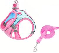 Harnais pour chien réglable, réfléchissant et respirant avec laisse de 150 cm pour chiens de petite et moyenne taille et chats (taille M,rose&bleu)