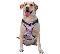 Harnais pour chien réglable réfléchissant Oxford avec motif fleurs de lavande et feuilles dorées - Contrôle facile - Pour chiens de taille moyenne et grande