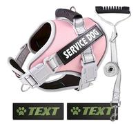 Harnais pour Chien Service Dog avec Poignée et Laisse, Réfléchissant, Ajustable XS à XXL, Sécurité Jour et Nuit, Noir Bleu Rouge Rose (Rose, L)