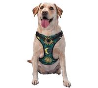 Harnais pour Chien Vintage Motif Astrologie, étoile, Soleil et Lune, Anti-Traction, Gilet Oxford réfléchissant réglable avec Clip Avant Facile à contrôler pour l'extérieur