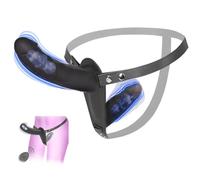 Harnais pour couples Gode-ceinture pour couples Gode-ceinture vibrant 10 modes Double gode avec télécommande pour femmes lesbiennes (Noir)