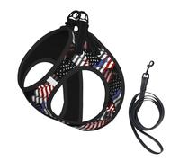Harnais pour Petit Animal de Compagnie avec Drapeau américain Thin Blue Line, Anti-Traction, avec Laisse et réflecteur Anti-Fugue.