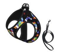 Harnais pour petit animal de compagnie - Petite taille - Sensibilisation à l'autisme - Pièces de puzzle réglables avec motif cœur pour chats et chiens, parfait pour les promenades en plein air