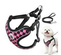 Harnais pour Petit Chien avec Laisse 1.5M, Step-in Anti-Traction Harnais pour Chiots Chiens, Réglable sans étranglement, Harnais en Respirant Maille Aérée avec Bande Réfléchissante(Rose L)