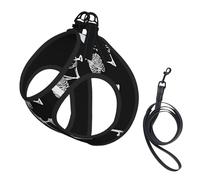 Harnais réfléchissant réglable pour chien, harnais de promenade respirant avec accessoires, laisse, crâne d'Halloween, antidérapant, anti-fuite, harnais pour chiot, chat, taille L