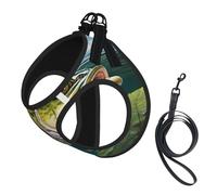 Harnais réfléchissant réglable pour chien, harnais de promenade respirant avec accessoires, laisse, imprimé pêche au bar, sûr, antidérapant, anti-fuite, gilet pour chiot, chat, taille M