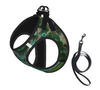 Harnais réfléchissant réglable pour chien, harnais de promenade respirant avec accessoires, laisse, plume de paon verte, antidérapant, anti-fuite, harnais pour chiot, chat, taille L
