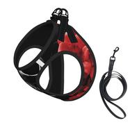 Harnais réfléchissant réglable pour chien, harnais de promenade respirant pour animaux de compagnie avec laisse, imprimé crâne abstrait rouge noir, sûr, antidérapant, anti-fuite, gilet pour chiot