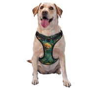 Harnais réglable réfléchissant Oxford pour chien Motif fleurs dorées sur marbre émeraude Taille M et L