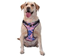 Harnais réglable réfléchissant Oxford pour chien Motif fleurs Rose et bleu Taille M et L
