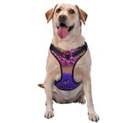 Harnais réglable réfléchissant Oxford pour chien Motif fleurs roses et violettes avec feuilles dorées Taille M et L