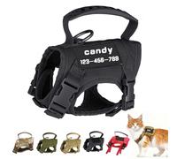 Harnais tactique anti-fugue pour chat avec patchs personnalisables, gilet souple réglable pour chats de 3,6 à 9 kg, laisse en option (noir)
