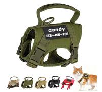Harnais tactique anti-fugue pour chat avec patchs personnalisables, gilet souple réglable pour chats de 3,6 à 9 kg, laisse en option (vert)