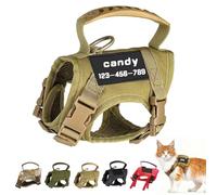 Harnais tactique anti-fugue pour chat avec patchs personnalisables, gilet souple réglable pour chats de 3,6 à 9 kg, laisse en option (kaki)