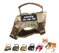 Harnais tactique anti-fugue pour chat avec patchs personnalisables, gilet souple réglable pour chats de 3,6 à 9 kg, laisse en option (camouflage)