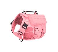 Harnais Tactique Chien Grande Taille - Gilet de Service avec Poignée Renforcée, 2 Boucles Métalliques & Poches - Idéal pour Training, Travail, Randonnée et Contrôle (Rose, L)