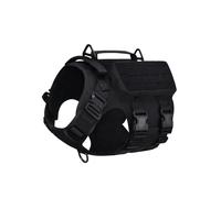 Harnais Tactique Chien Grande Taille - Gilet de Service avec Poignée Renforcée, 2 Boucles Métalliques & Poches - Idéal pour Training, Travail, Randonnée et Contrôle (Noir, XL)