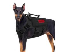 Harnais Tactique Chien Grande Taille - Gilet de Service avec Poignée Renforcée, 2 Boucles Métalliques & Poches - Idéal pour Training, Travail, Randonnée et Contrôle (Noir, L)