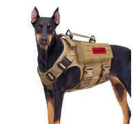 Harnais Tactique Chien Grande Taille - Gilet de Service avec Poignée Renforcée, 2 Boucles Métalliques & Poches - Idéal pour Training, Travail, Randonnée et Contrôle (Kaki, XL)