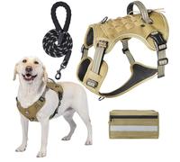 Harnais Tactique for Chien sans Traction Chiens Grande Et Moyenne Taille, Harnais De Marche Réfléchissant Anti-Fuite Réglable sans Étranglement, Pochette Corde Amovibles(Khaki,S)