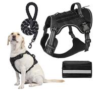 Harnais Tactique for Chien sans Traction Chiens Grande Et Moyenne Taille, Harnais De Marche Réfléchissant Anti-Fuite Réglable sans Étranglement, Pochette Corde Amovibles(Black,L)