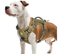 Harnais tactique pour chien, harnais pour chien sans traction, harnais de gilet MOLLE respirant réglable pour chien de taille moyenne et grande militaire réfléchissant Vert armée