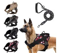 Harnais tactique pour chiens de grande taille, harnais réglable avec laisse Airtag en silicone, gilet militaire réfléchissant pour la marche, la randonnée, le dressage camouflage, 7 M