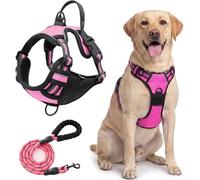 Harnais Tactique Robuste for Grands Chiens, Anti-Traction Réglable, Laisse Incluse(Pink,XL)